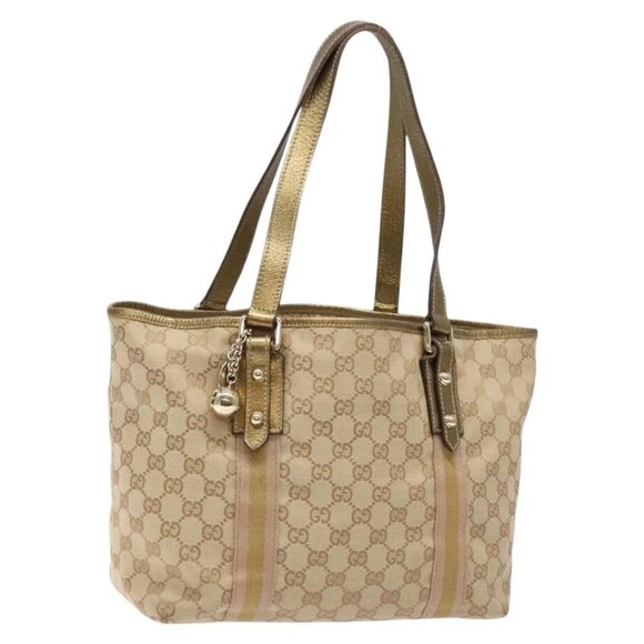 GUCCI GG Canvas Sherry Line Tote Bag Beige Gold - Picture 1 of 15